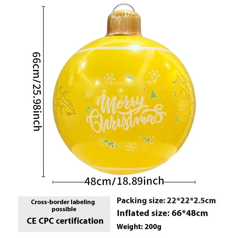 63cm red snowflake inflatable Christmas ball with flashing LED lights hanging in garden