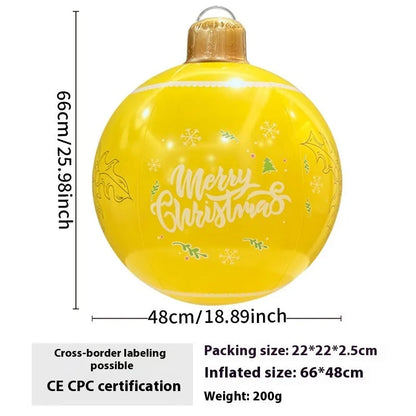 63cm red snowflake inflatable Christmas ball with flashing LED lights hanging in garden