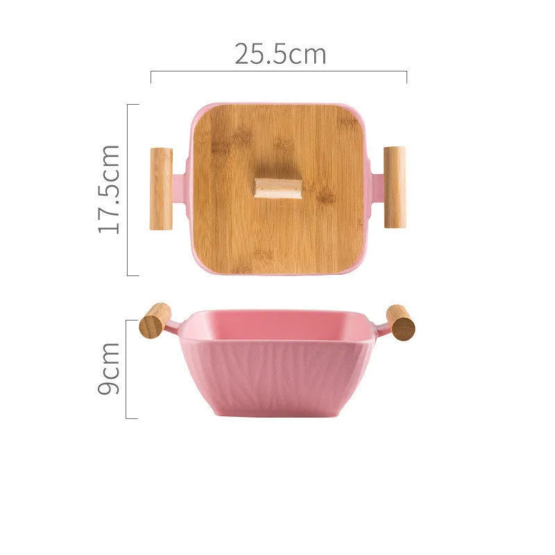 Porcelain ceramic bowl with irregular shape and matching lid in choice of four colours