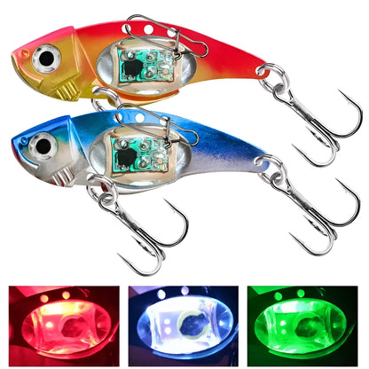 Luminous Metal Vib electronic fishing lure showing glow-in-the-dark features and metal vibration components