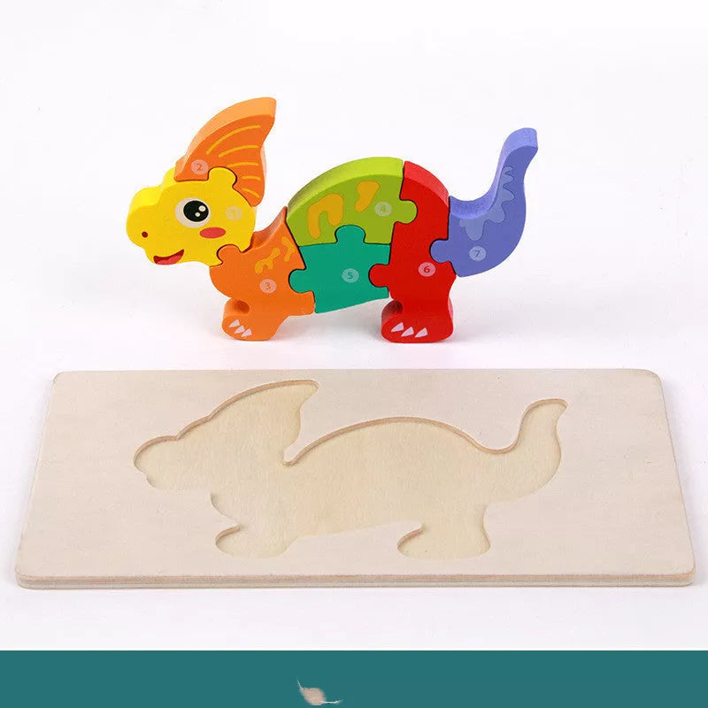 Wooden dinosaur 3D puzzle set for kids, including six different dinosaur models