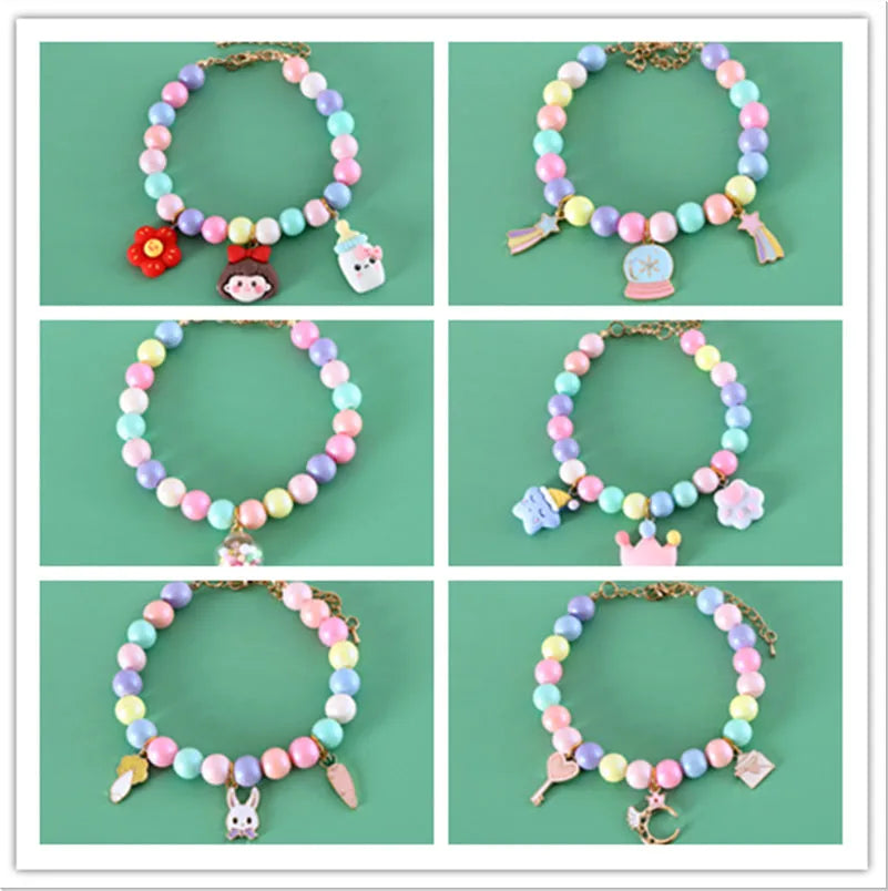 Adjustable resin pet collar with macaron designs in six colours, showing sizing from 15-38cm