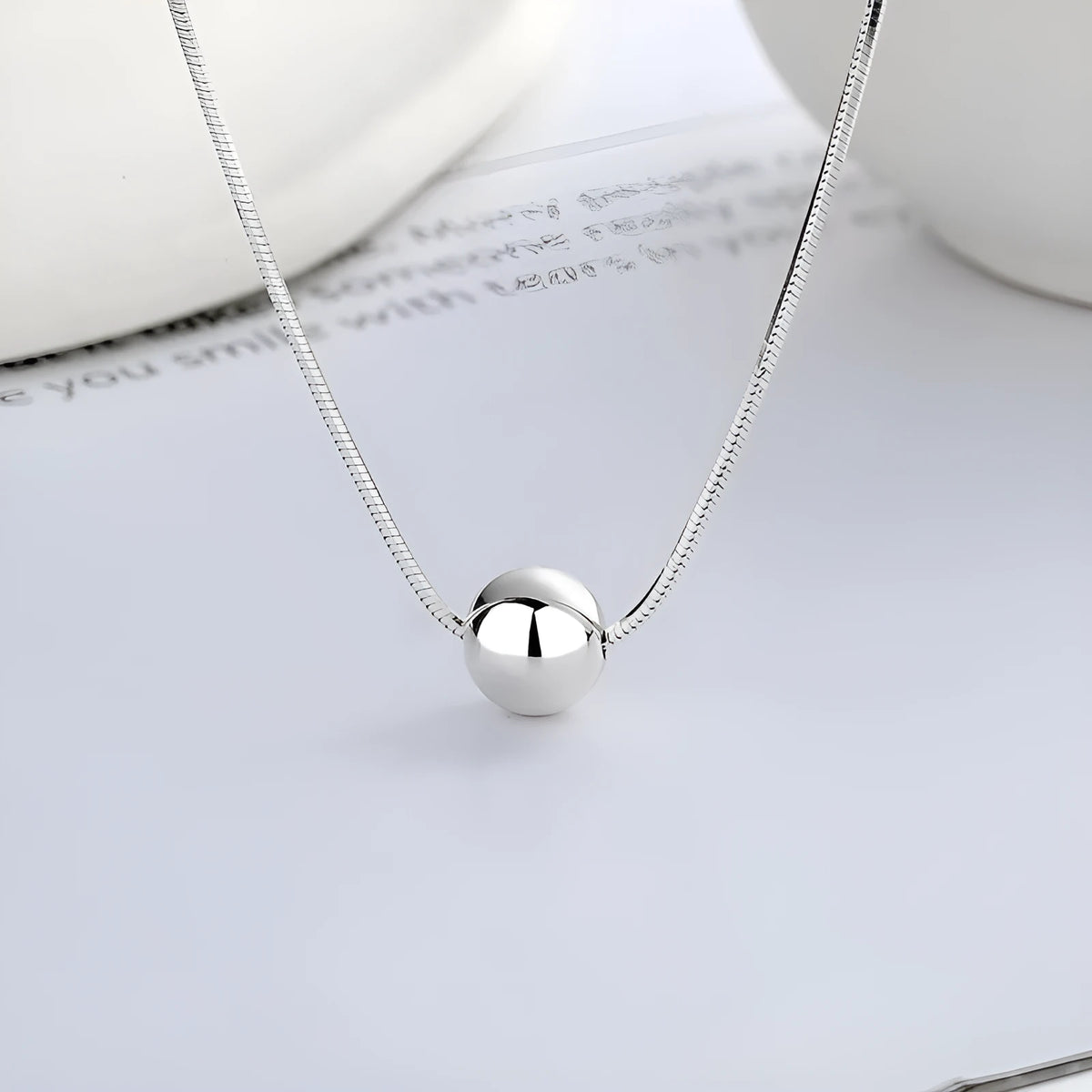 925 silver clavicle chain necklace with small balls design and round pendant