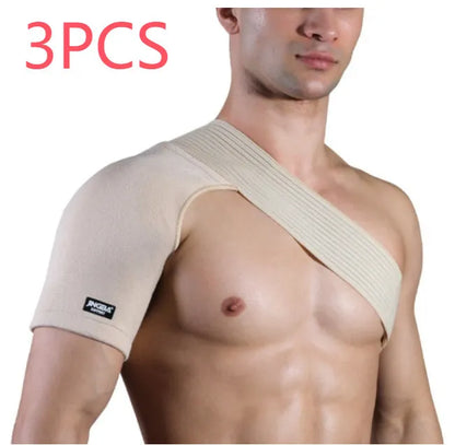 Adjustable skin-colour one-shoulder sports protective strap for weightlifting and running.