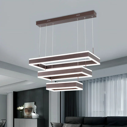 Brown aluminium fish pendant ceiling light with remote control and multiple circle sizes