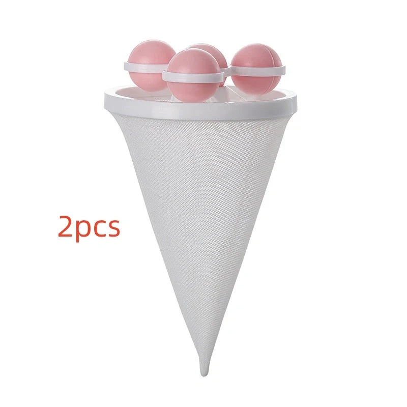 Ultra-fine mesh washing machine lint catcher in purple, blue, and pink
