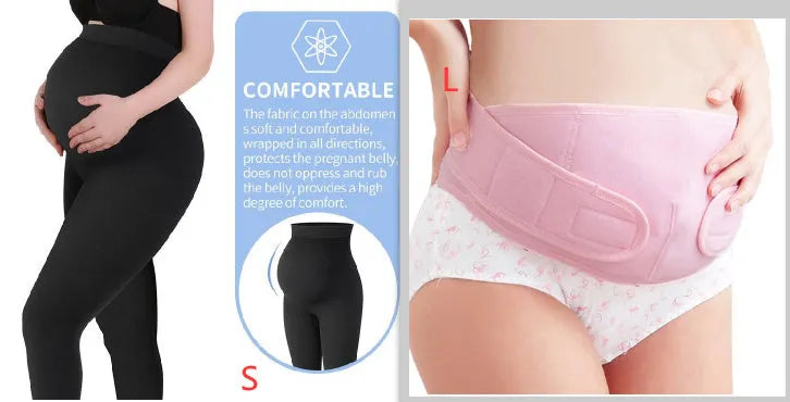 Black high waist maternity leggings in cotton, sizes S M L, over-bump pregnancy pants
