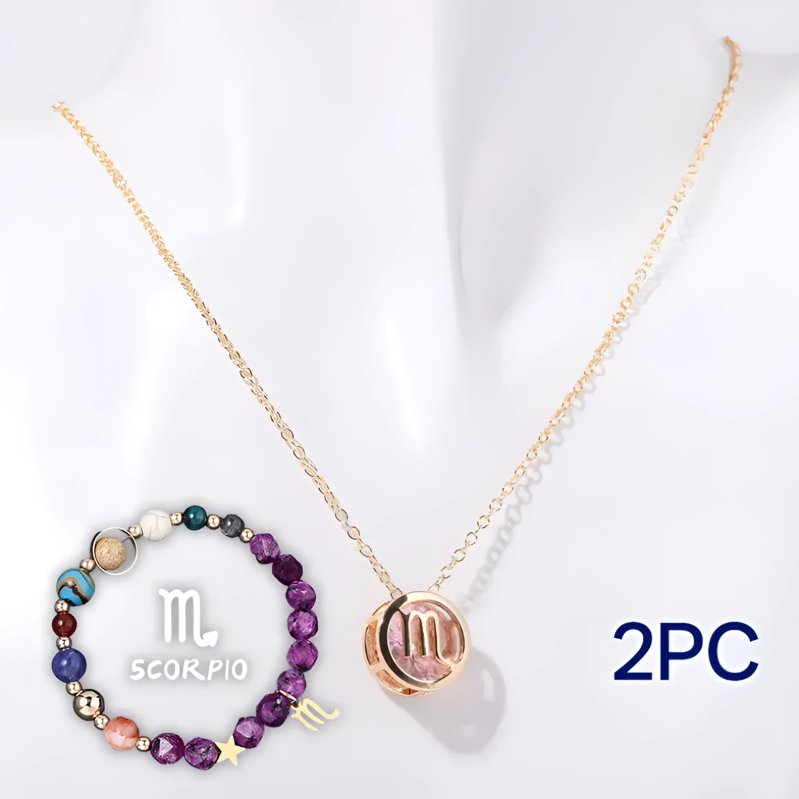 Natural stone beaded necklace and bracelet set with adjustable cord in twelve style variations