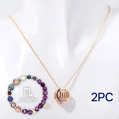 Natural stone beaded necklace and bracelet set with adjustable cord in twelve style variations