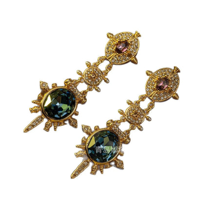 Gold retro geometric alloy stud earrings with court design and round elements