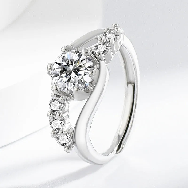 White gold colour crown couple ring with simple copper band and round line design for women