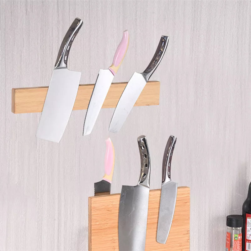 Bamboo wall-mounted magnetic knife holder for modern kitchens