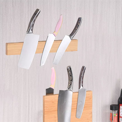 Bamboo wall-mounted magnetic knife holder for modern kitchens