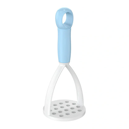 Blue manual fruit mud press made of polypropylene for mashed potatoes, 20cm long with perforated disc