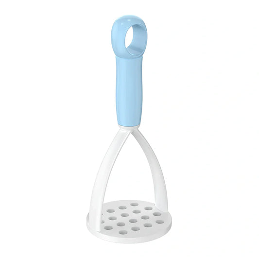 Blue manual fruit mud press made of polypropylene for mashed potatoes, 20cm long with perforated disc