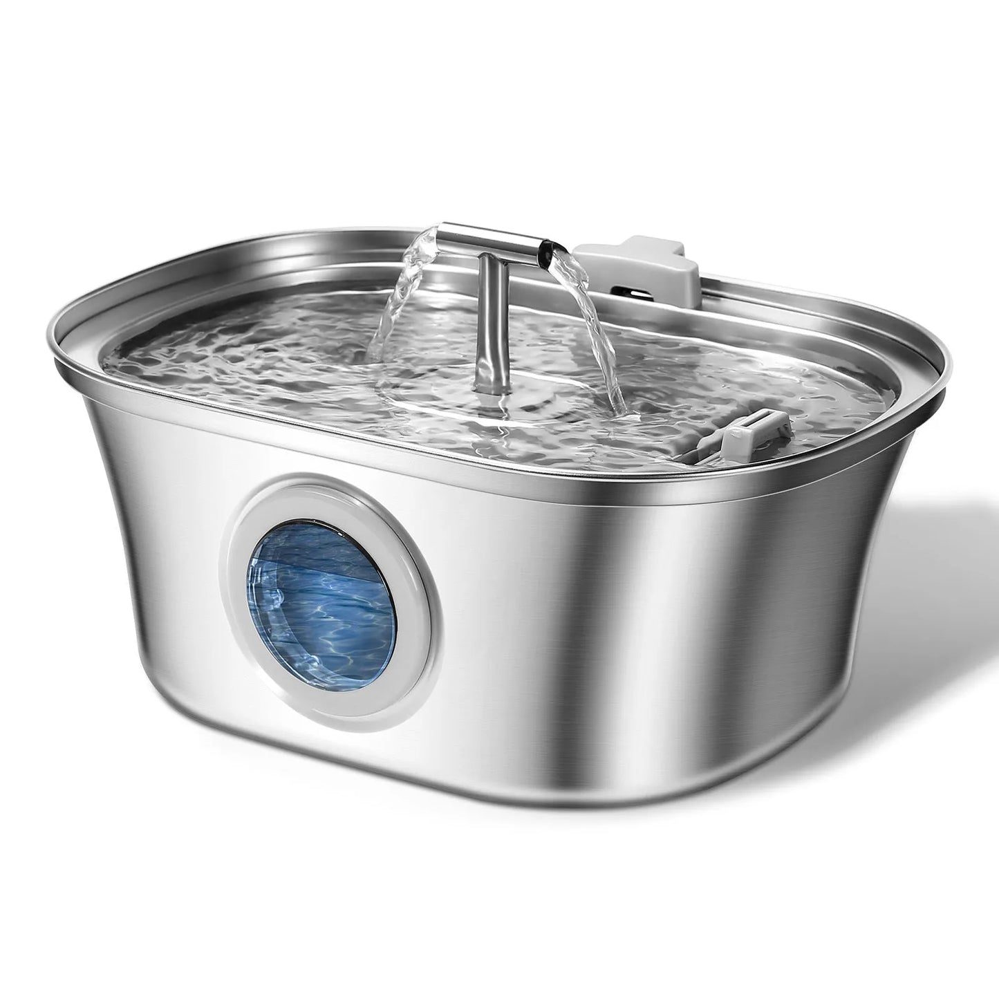 Stainless steel round pet water dispenser with 4L capacity and multiple outlet options