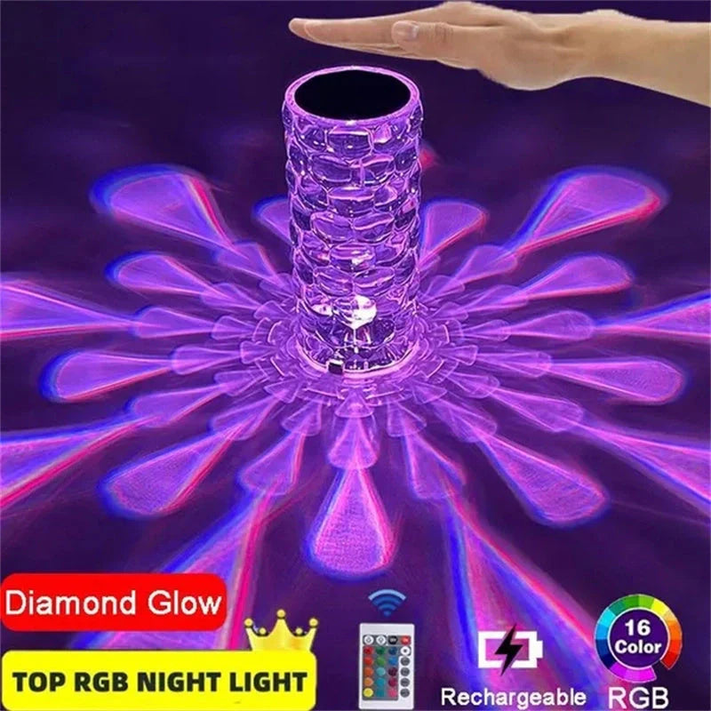 Crystal table lamp with teardrop LED lights and 16-color touch control for home decor