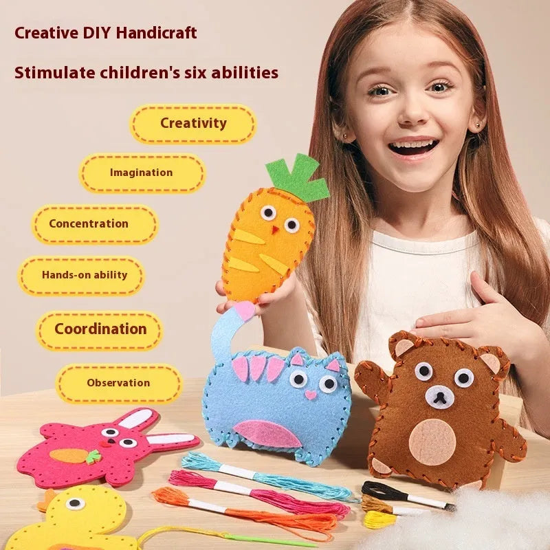 Children's non-woven sewing craft kit in colour box, 19.5 x 16 x 5cm, with needle, thread and instruction manual