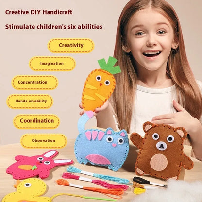 Children's non-woven sewing craft kit in colour box, 19.5 x 16 x 5cm, with needle, thread and instruction manual
