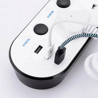 International power strip with multiple switches and USB charging ports