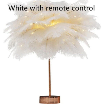 Chic Feather Lamp with soft, glowing light and fluffy feather design for elegant tabletop decor
