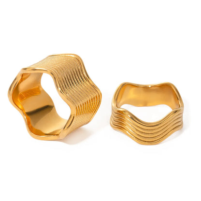 Stainless steel geometric wave ring with 8mm wide band and electroplated finish
