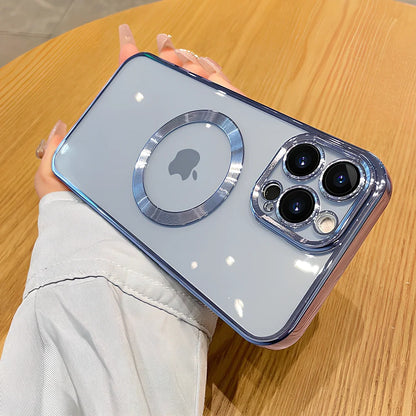 TPU transparent electroplating CD pattern magnetic phone case showing holographic effect on iPhone