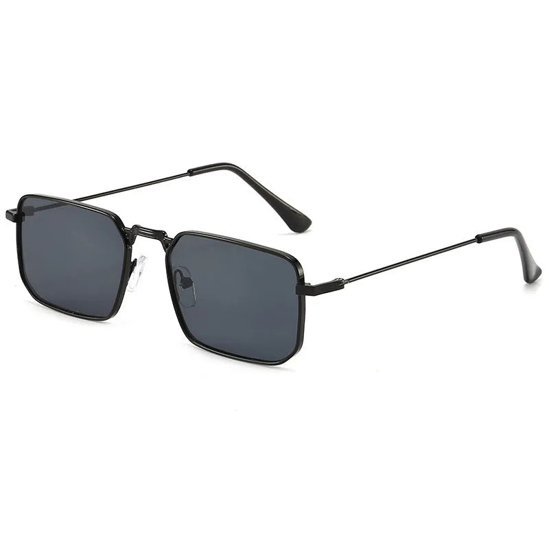 Square men's steampunk sunglasses with a quadrilateral frame, shown in gold, silver, and black colour options.