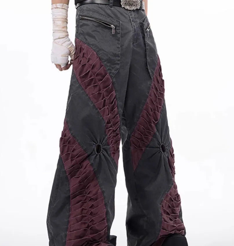 Retro three-dimensional keel casual sports trousers in white or black rayon viscose fabric