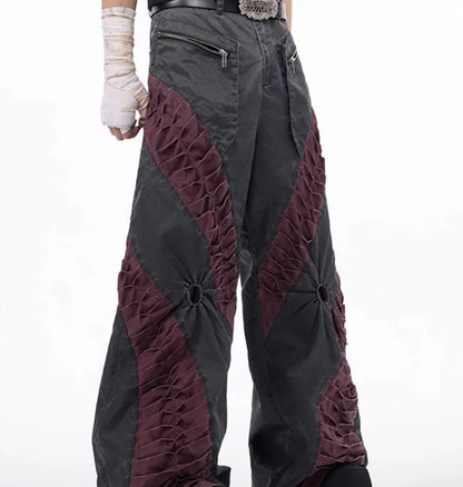 Retro three-dimensional keel casual sports trousers in white or black rayon viscose fabric