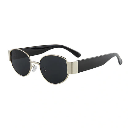 Small round sunglasses with gold frame and grey lenses, 50mm diameter with metal-reinforced construction