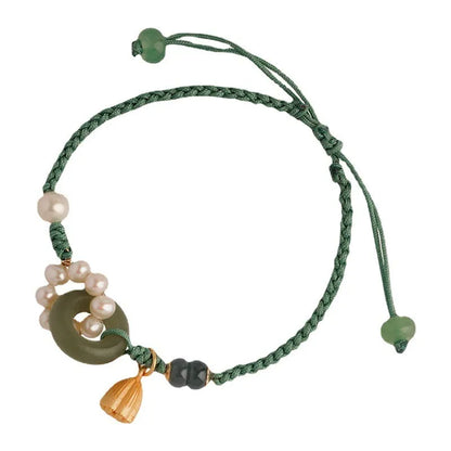 Hand-woven DIY watch band with flexible wire and pearl peace buckle for women's retro-style watches