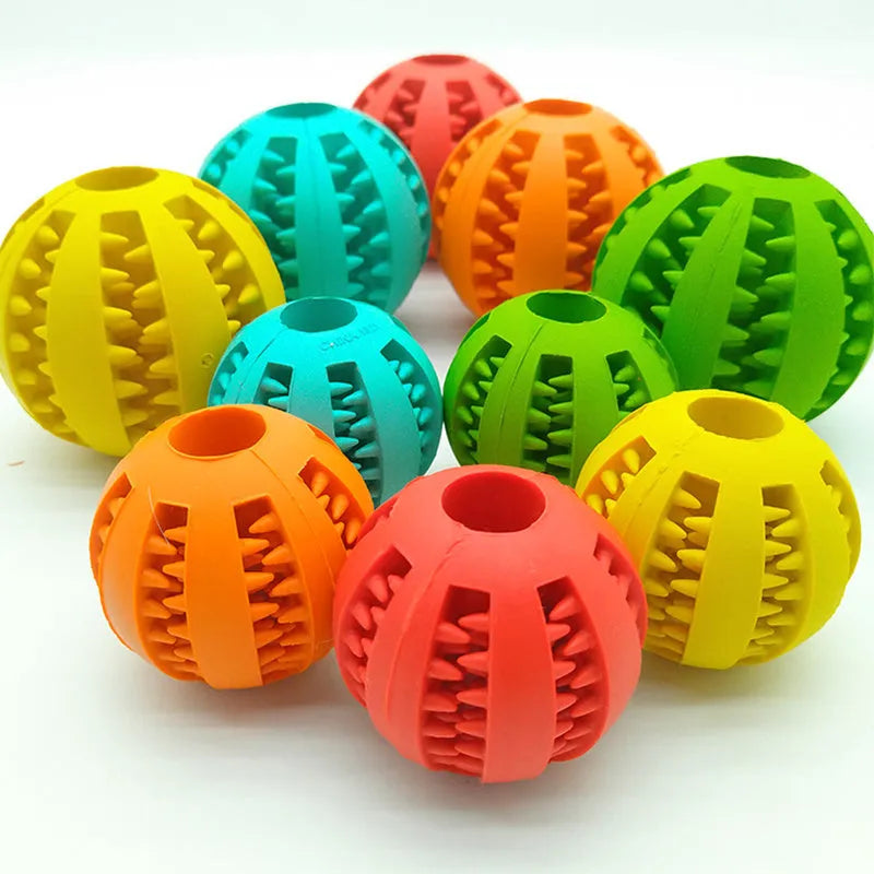 Natural silica gel dog ball toy in blue, green and red, 5cm and 7cm slow feeder treat dispenser
