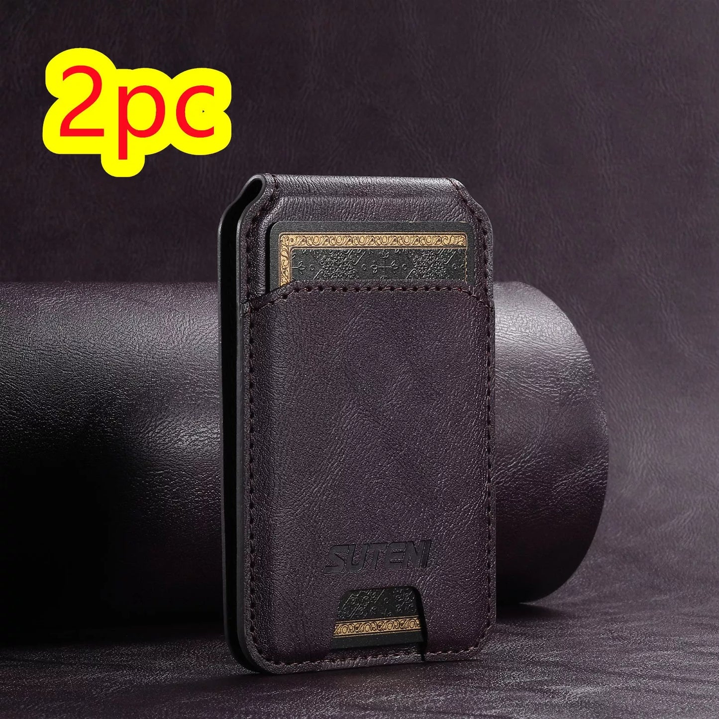 Android universal phone magnetic card holder with MagSafe ring in PU leather