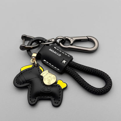 Handmade cowhide car key ring pendant with zinc alloy pony belt buckle and flanelle rope in nine colour options