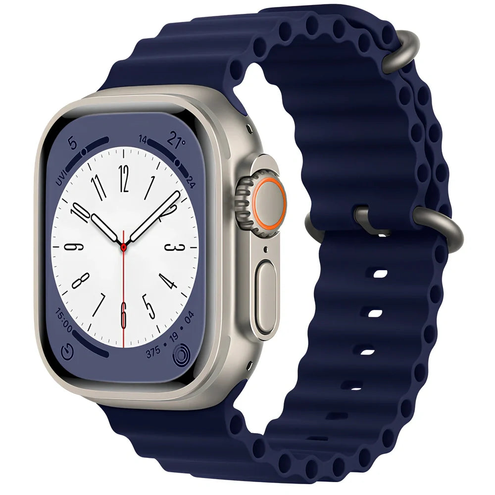 Ocean silicone watch band in midnight blue for Apple Watch 42mm, with buckle closure and flexible fit