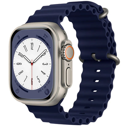 Ocean silicone watch band in midnight blue for Apple Watch 42mm, with buckle closure and flexible fit