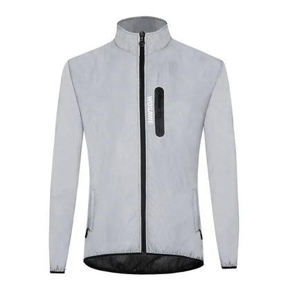 Waterproof polyester long sleeved top in BL220 silver colour showing front view and sizing details