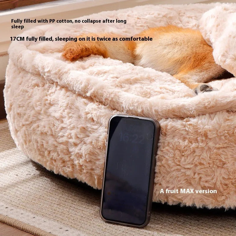 Four Seasons Universal Kennel Dog House Bite-resistant Warm Round Nest Milk Tea Colour Size S Cloth Dog Bed Mat for Indoor Dog Bedding