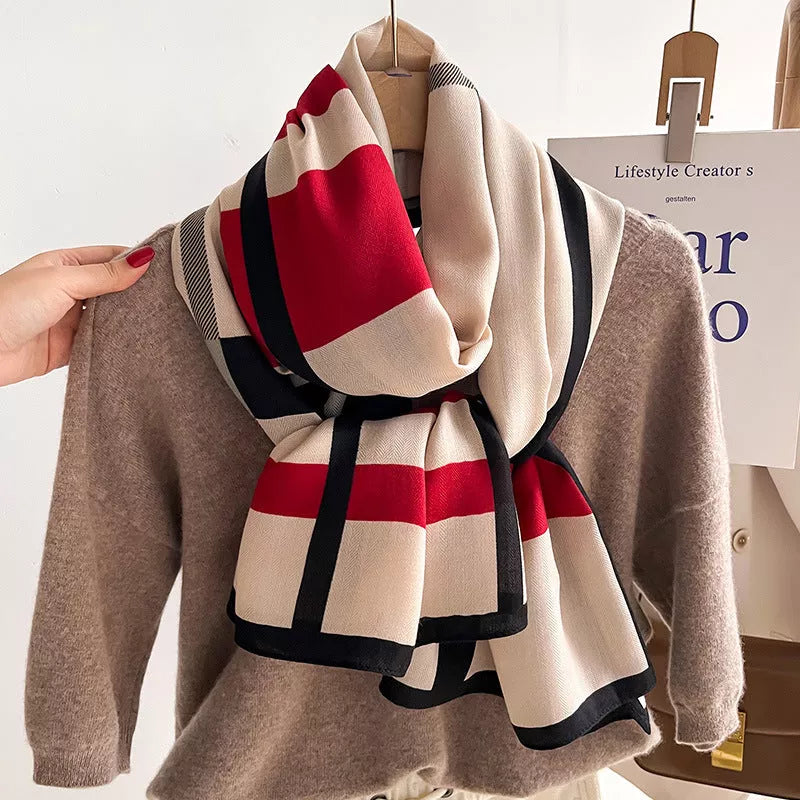 Winter scarf with unique tie-dye design in beige or khaki, 66 by 178 cm