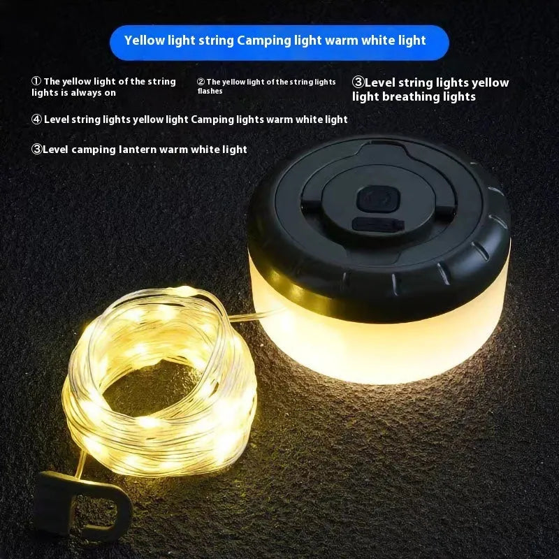 Rechargeable outdoor tent string lights with 30 LED beads on 8m cord