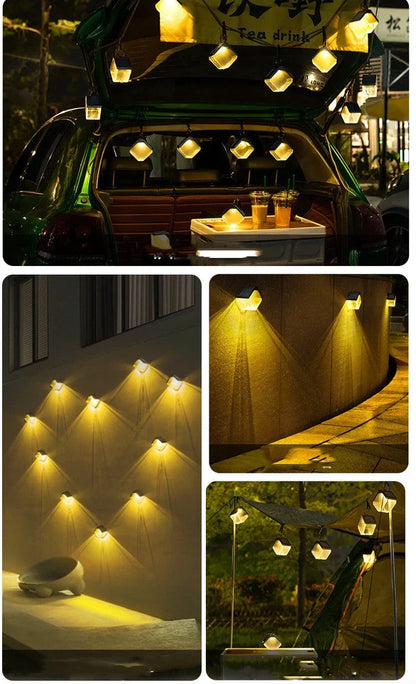 Outdoor solar ice brick chandelier with dual-colour LED lighting and clip mount