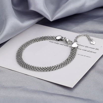 Multi-layer lace woven round beads chain bracelet in white gold color, perfect for women's fashion accessories.