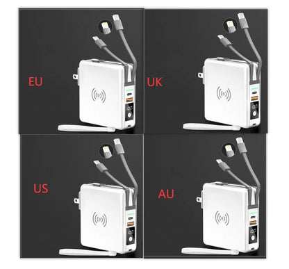 Super QI Wireless Charging Treasure PD20W Fast Power Bank showing integrated plug design and wireless charging surface