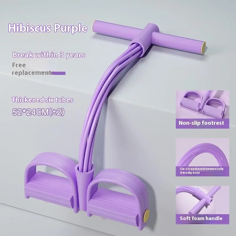 Adjustable tension pedal pulling rope device for home workouts in purple colour