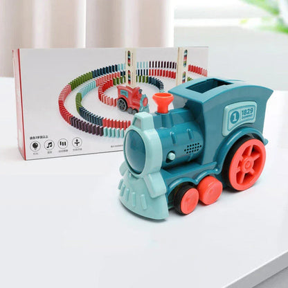 Automatic Domino-Building Train Toy with Mesmerizing Domino Display and Steering Mechanism