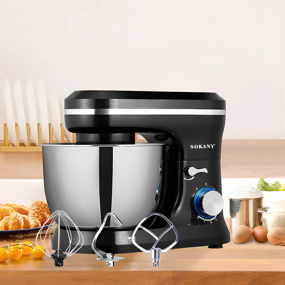 Black desktop stand mixer with 3-speed control for baking and whipping applications