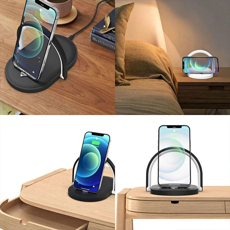 Foldable wireless charger with adjustable LED night light and 15W fast charging