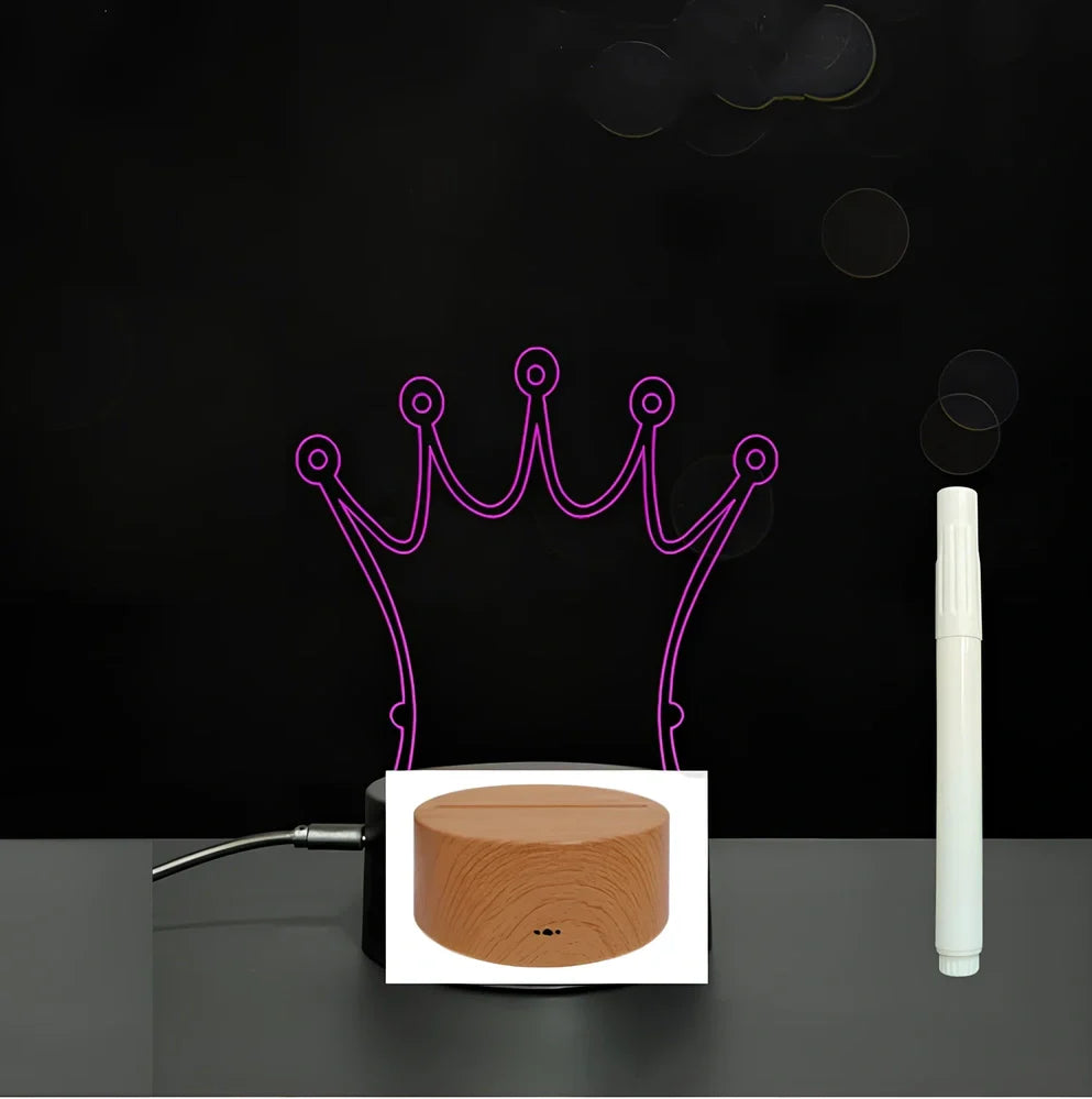 3D acrylic LED message board with touch controls showing illuminated writing on 3.5mm thick surface