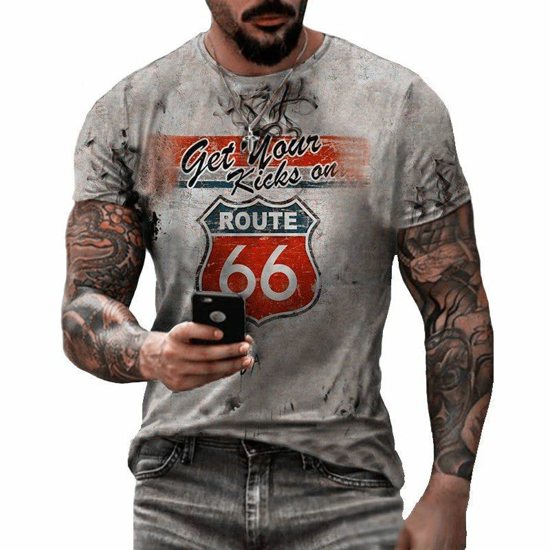 Stylish round neck t-shirt with bold digital print design, made from soft, breathable fabric for all-day comfort